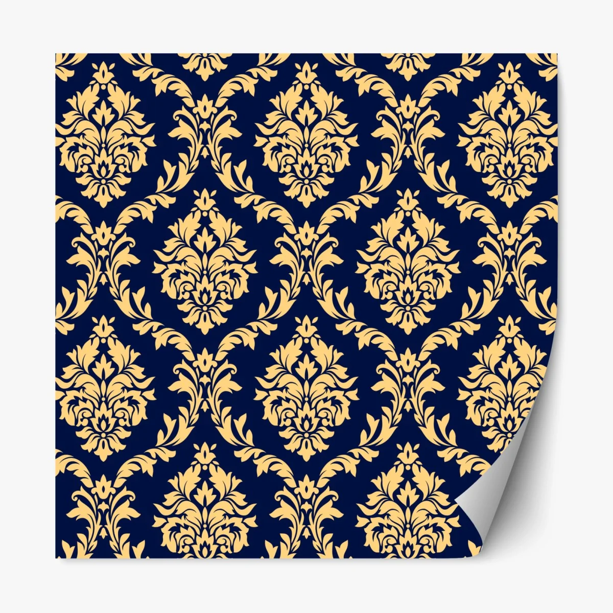 Repositionierbarer Aufkleber elegantes goldenes damastmuster auf tiefblauem hintergrund – Wallnifity® Repositionierbarer Aufkleber elegantes goldenes damastmuster auf tiefblauem hintergrund – Wallnifity®