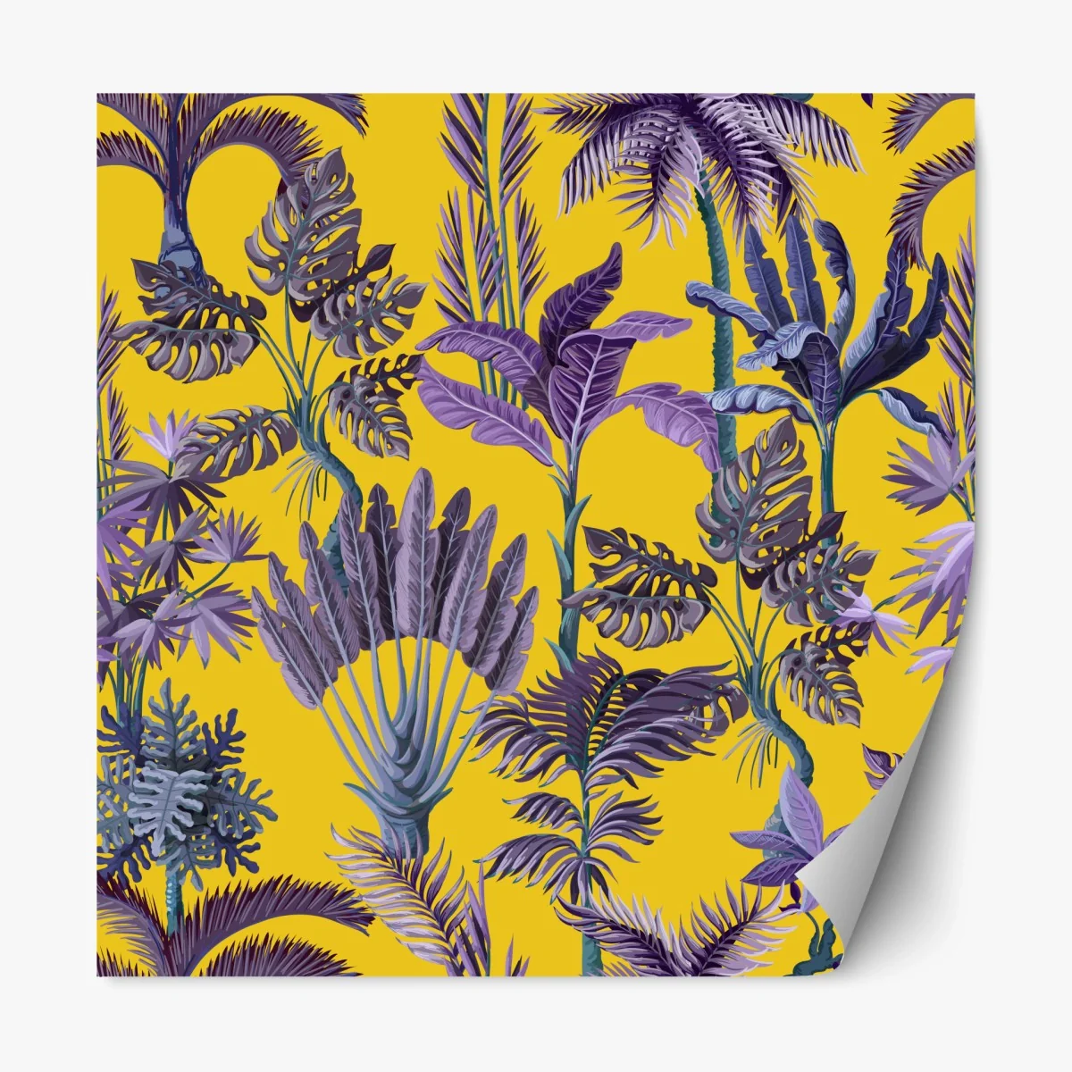 Repositionierbarer Aufkleber tropische lila blätter auf gelbem hintergrund – Wallnifity® Repositionierbarer Aufkleber tropische lila blätter auf gelbem hintergrund – Wallnifity®