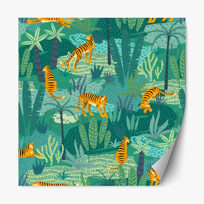 Repositionierbarer Aufkleber tropischer dschungel mit tigern