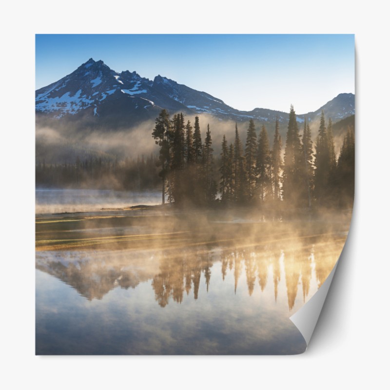 Repositionierbarer Aufkleber sonnenbeschienene wiese im abendlicht – Wallnifity®