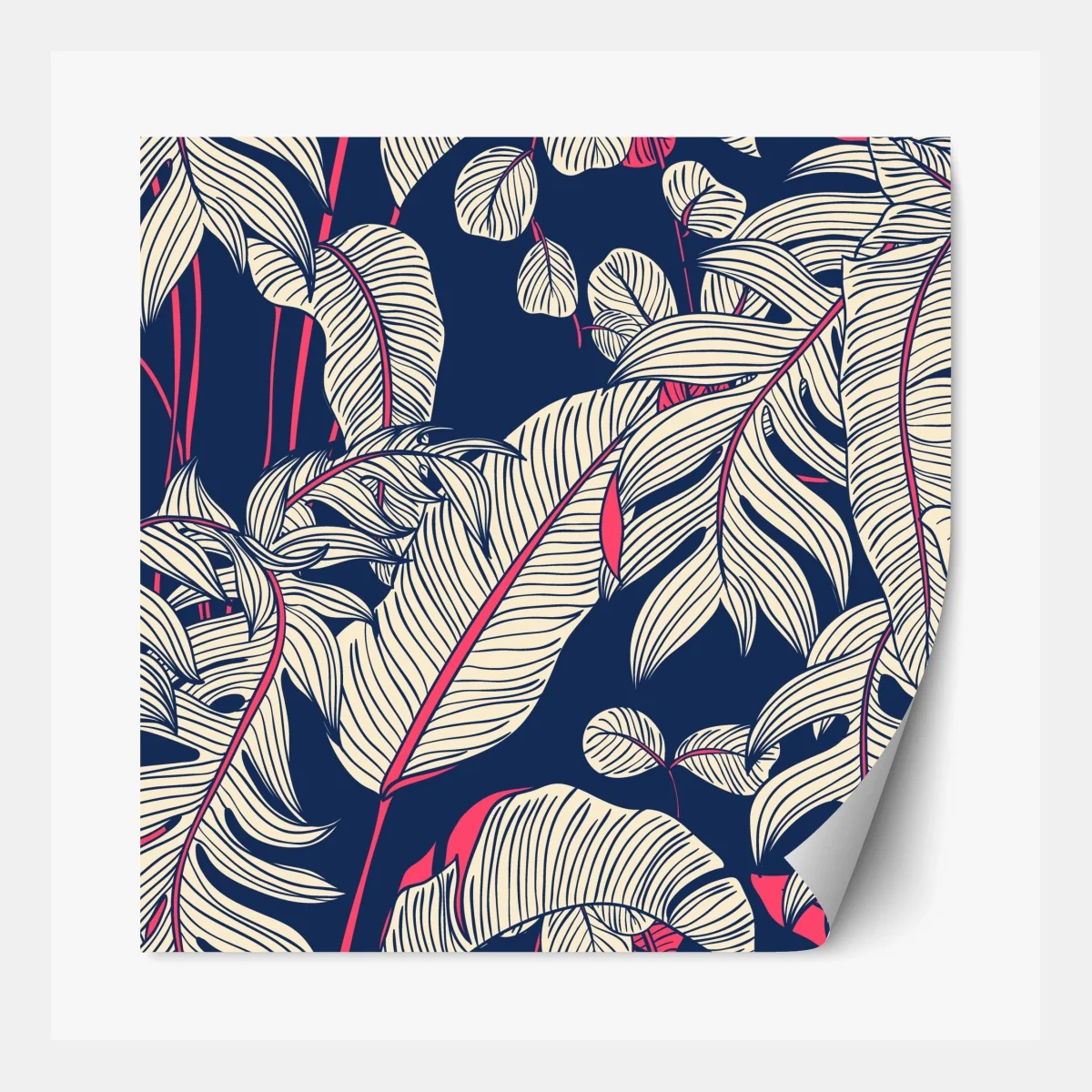 Repositionierbarer Aufkleber marineblaues tropisches blattmuster – Wallnifity®