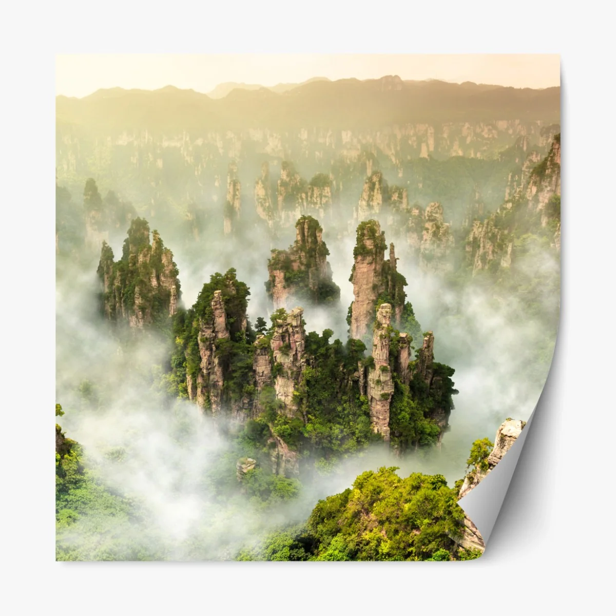 Repositionierbarer Aufkleber neblige säulen von Zhangjiajie – Wallnifity® Repositionierbarer Aufkleber neblige säulen von Zhangjiajie – Wallnifity®