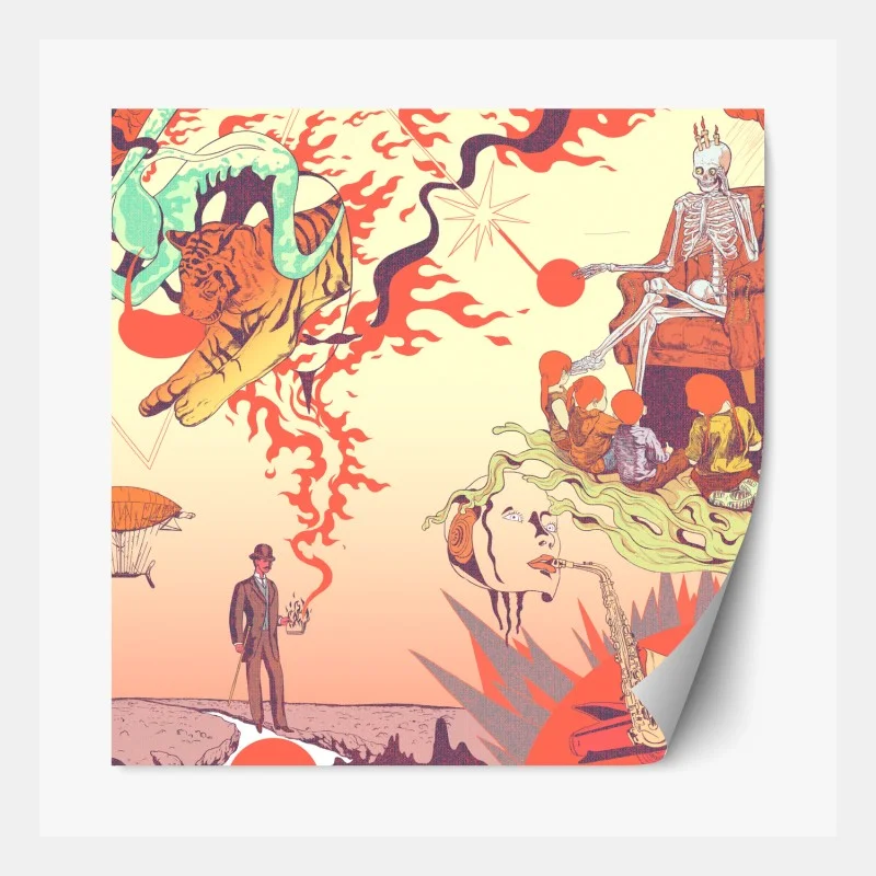 Repositionierbarer Aufkleber surreale retro-collage: traumhafte symbole und erinnerungen