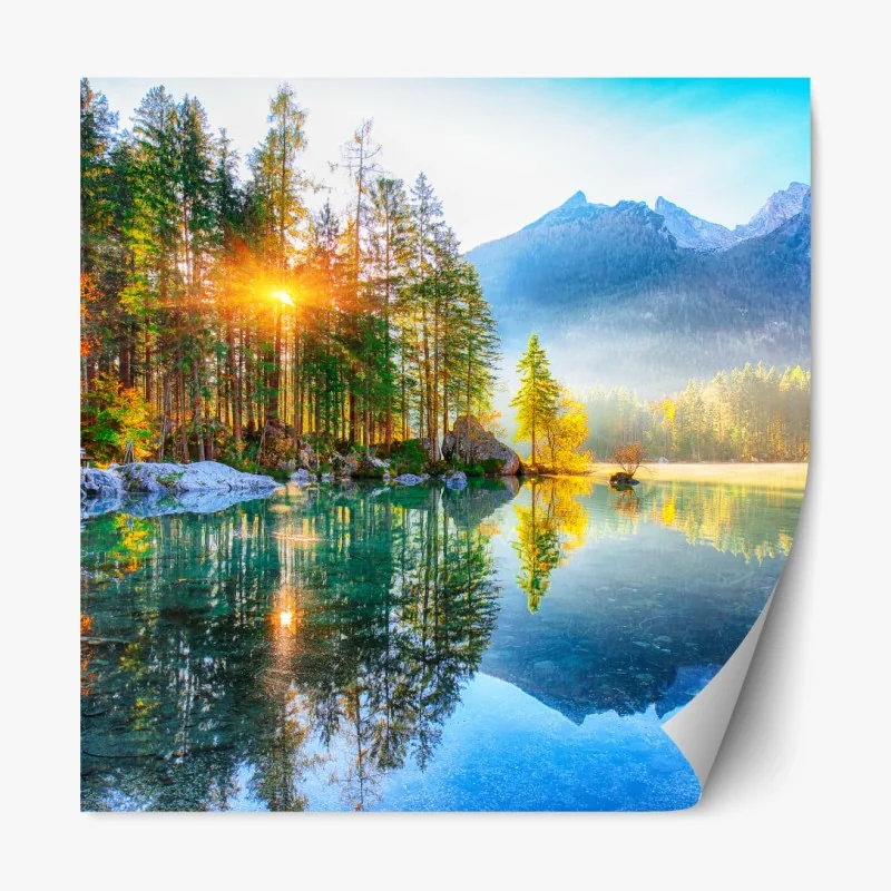 Repositionierbarer Aufkleber blaues muster mit vögeln und blüten im vintage-stil – Wallnifity®