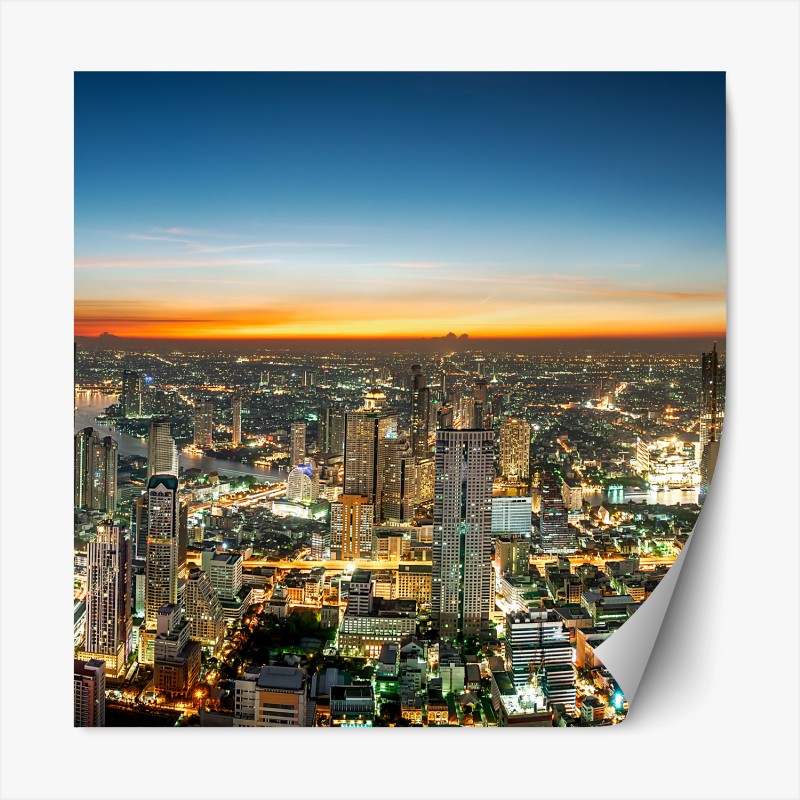 Repositionierbarer Aufkleber Santorini sonnenuntergang über blauen kuppeln – Wallnifity®