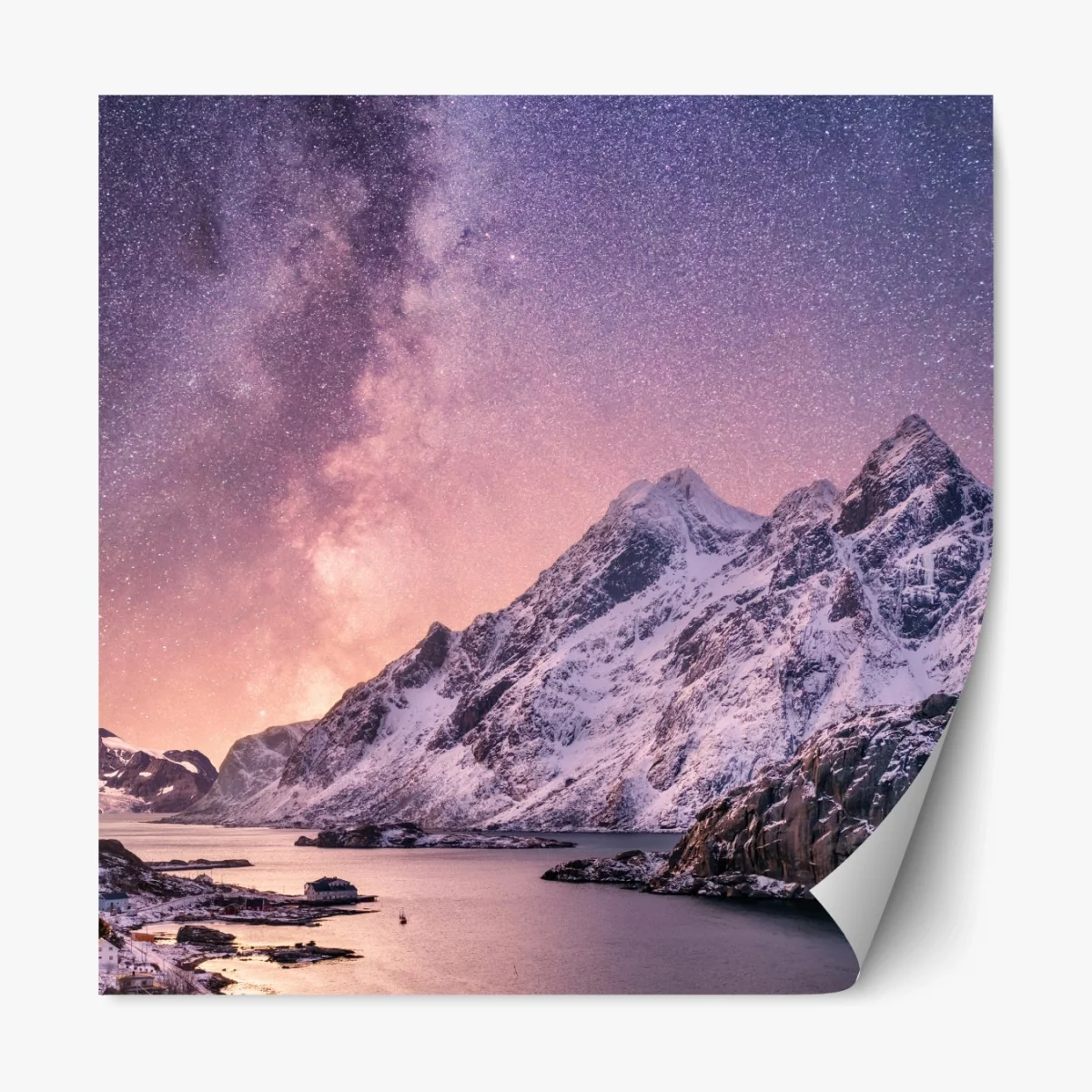 Repositionierbarer Aufkleber milchstraße über verschneiten bergen in Norwegen – Wallnifity®