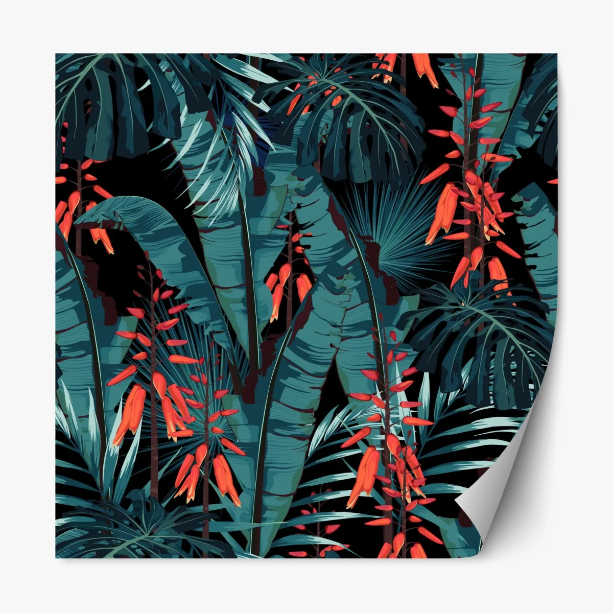 Repositionierbarer Aufkleber tropisches türkis dschungelmuster – Wallnifity®