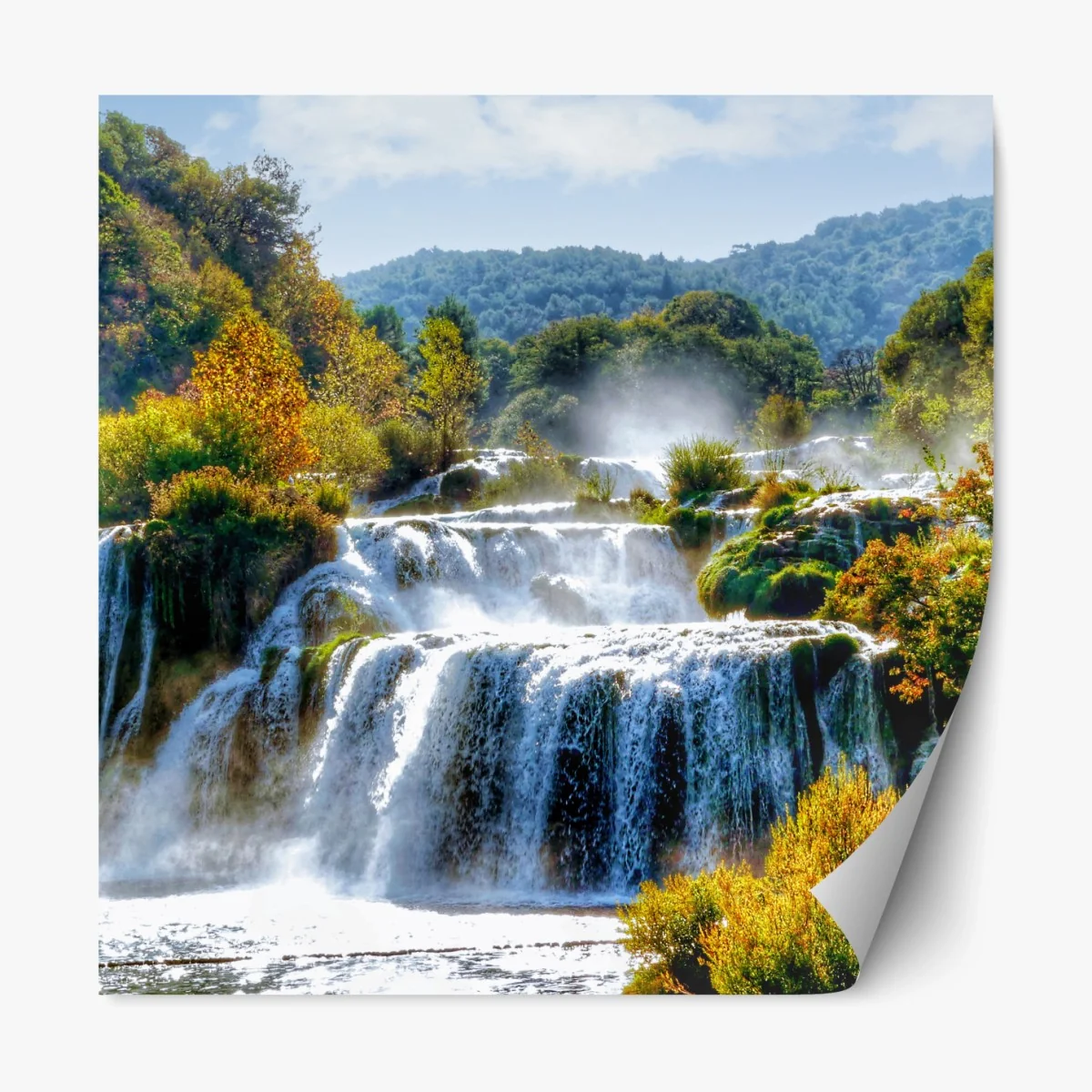 Repositionierbarer Aufkleber stufenförmiger wasserfall im üppigen wald – Wallnifity® Repositionierbarer Aufkleber stufenförmiger wasserfall im üppigen wald – Wallnifity®