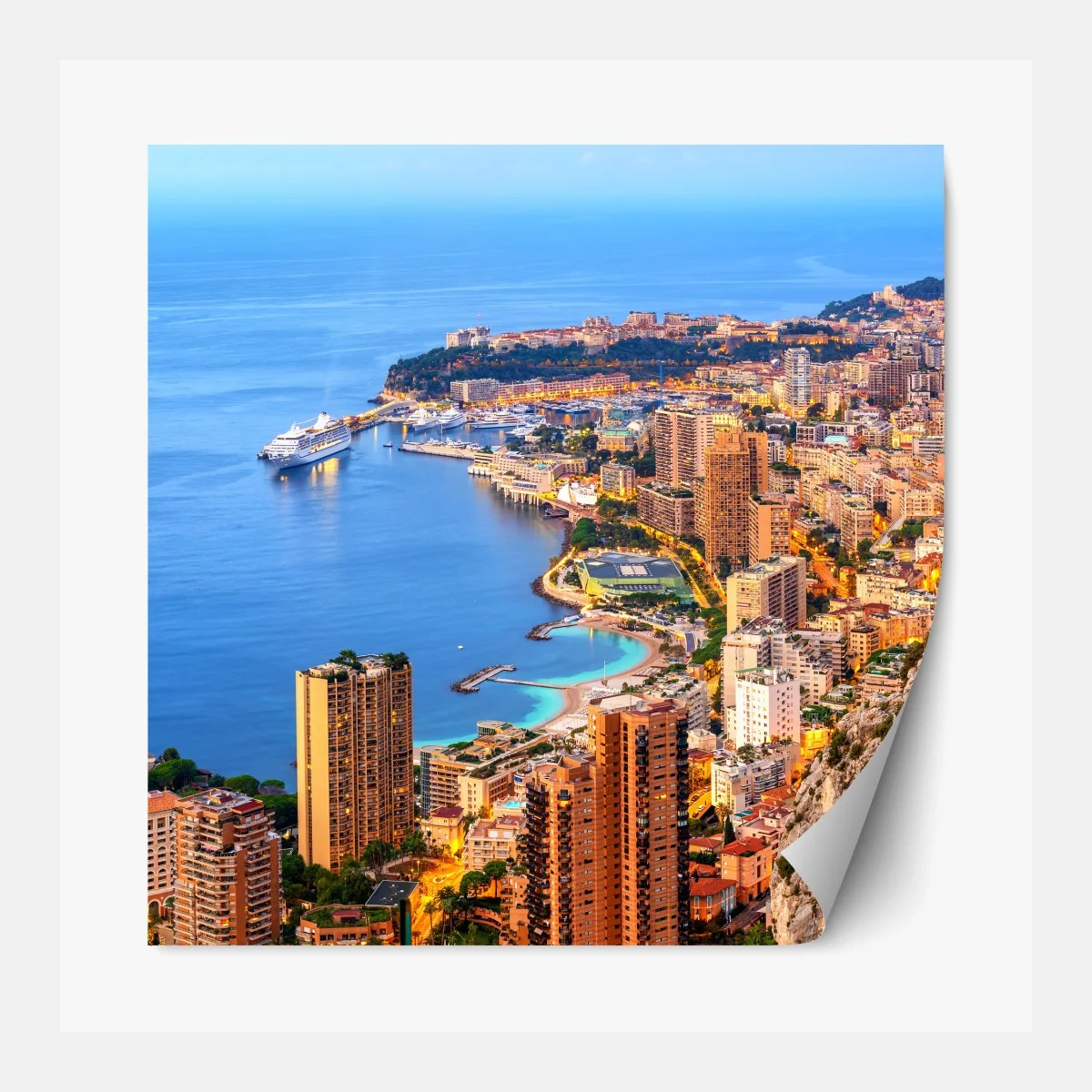 Repositionierbarer Aufkleber Monaco küstenstadt panorama bei dämmerung – Wallnifity® Repositionierbarer Aufkleber Monaco küstenstadt panorama bei dämmerung – Wallnifity®