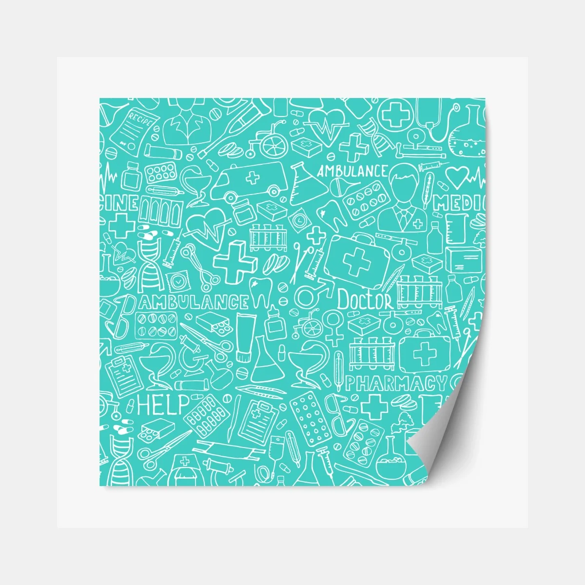 Repositionierbarer Aufkleber türkises nahtloses muster mit medizinischen icons – Wallnifity®