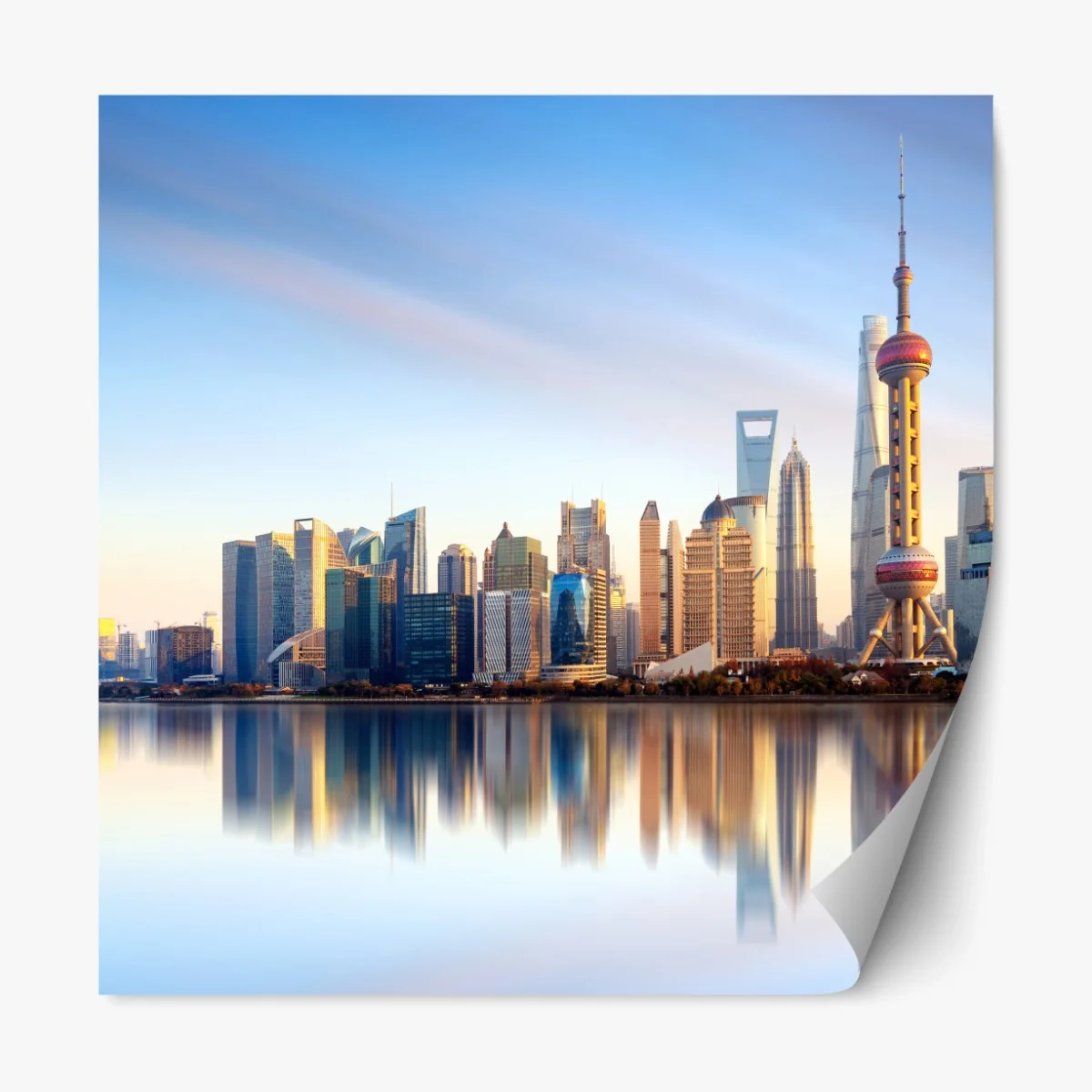 Repositionierbarer Aufkleber Shanghai skyline spiegelung bei sonnenaufgang – Wallnifity®