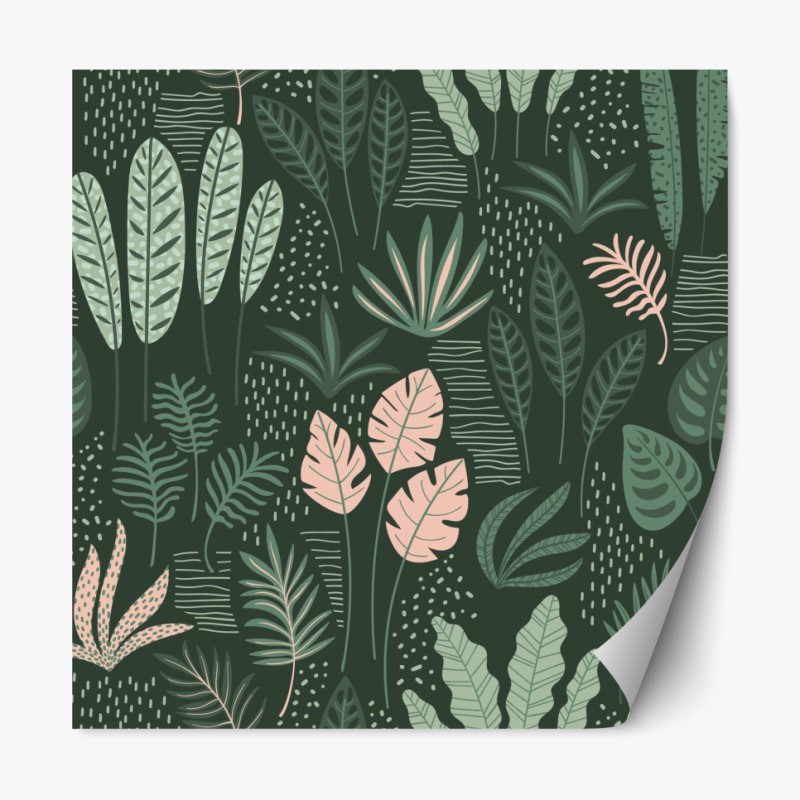 Repositionierbarer Aufkleber tropisches blättermuster in sanften grüntönen und rosa