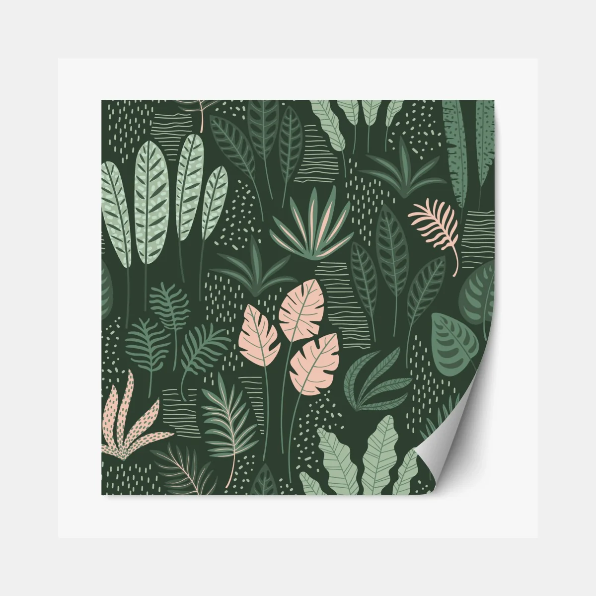 Repositionierbarer Aufkleber tropisches blättermuster in sanften grüntönen und rosa – Wallnifity® Repositionierbarer Aufkleber tropisches blättermuster in sanften grüntönen und rosa – Wallnifity®