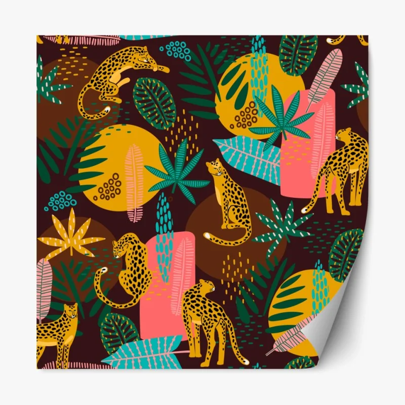 Repositionierbarer Aufkleber tropisches gepardenmuster mit lebhaften blättern