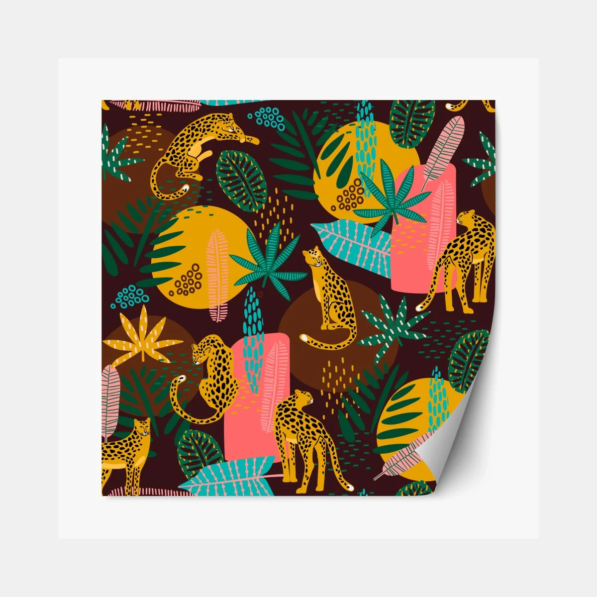 Repositionierbarer Aufkleber tropisches gepardenmuster mit lebhaften blättern – Wallnifity®