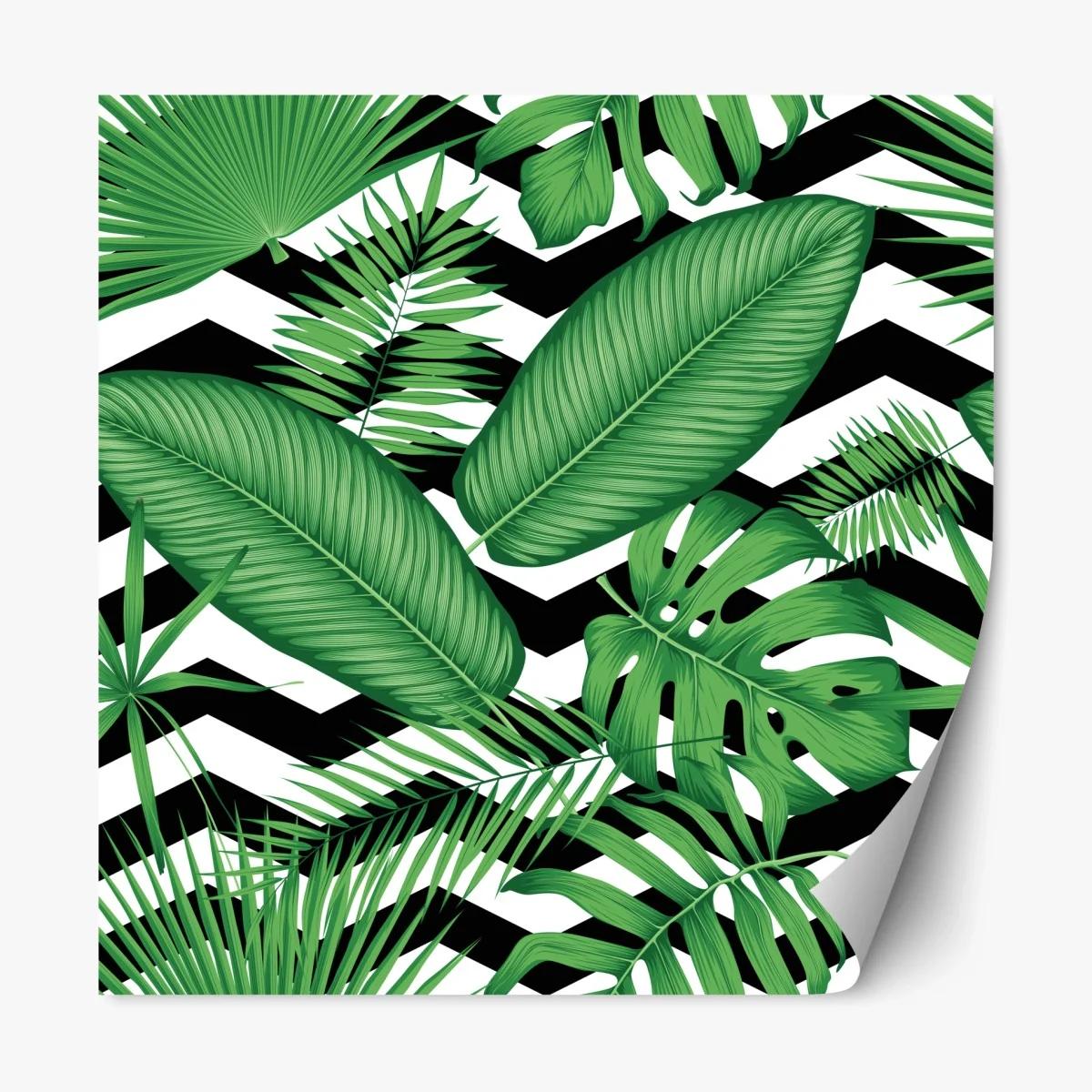 Repositionierbarer Aufkleber tropisches blättermuster auf zickzack-hintergrund – Wallnifity®