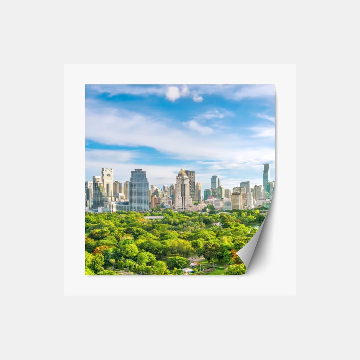 Repositionierbarer Aufkleber lebendige Bangkok skyline über Lumpini Park – Wallnifity® Repositionierbarer Aufkleber lebendige Bangkok skyline über Lumpini Park – Wallnifity®