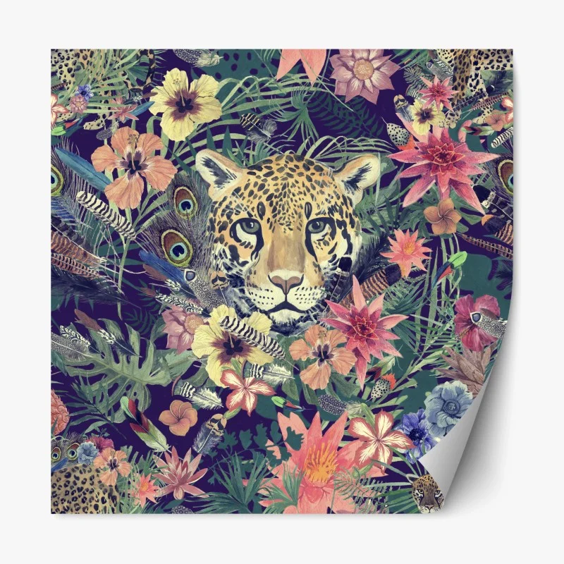 Repositionierbarer Aufkleber vintage aquarell leopard im tropischen dschungel