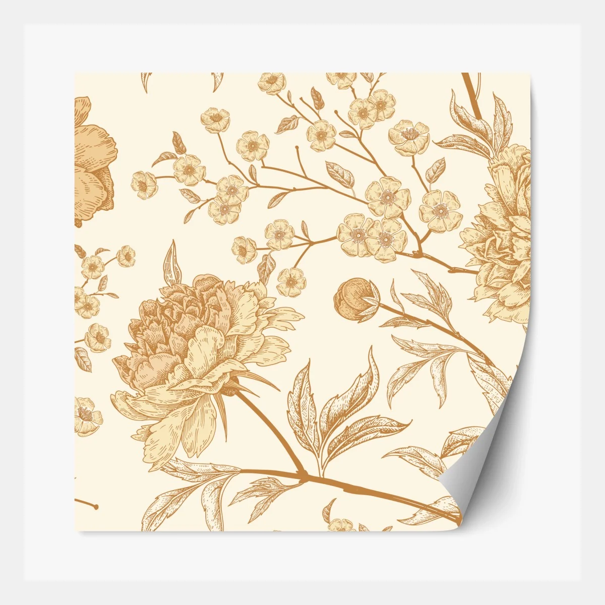 Repositionierbarer Aufkleber vintage beiges blumenmuster mit pfingstrosen – Wallnifity® Repositionierbarer Aufkleber vintage beiges blumenmuster mit pfingstrosen – Wallnifity®