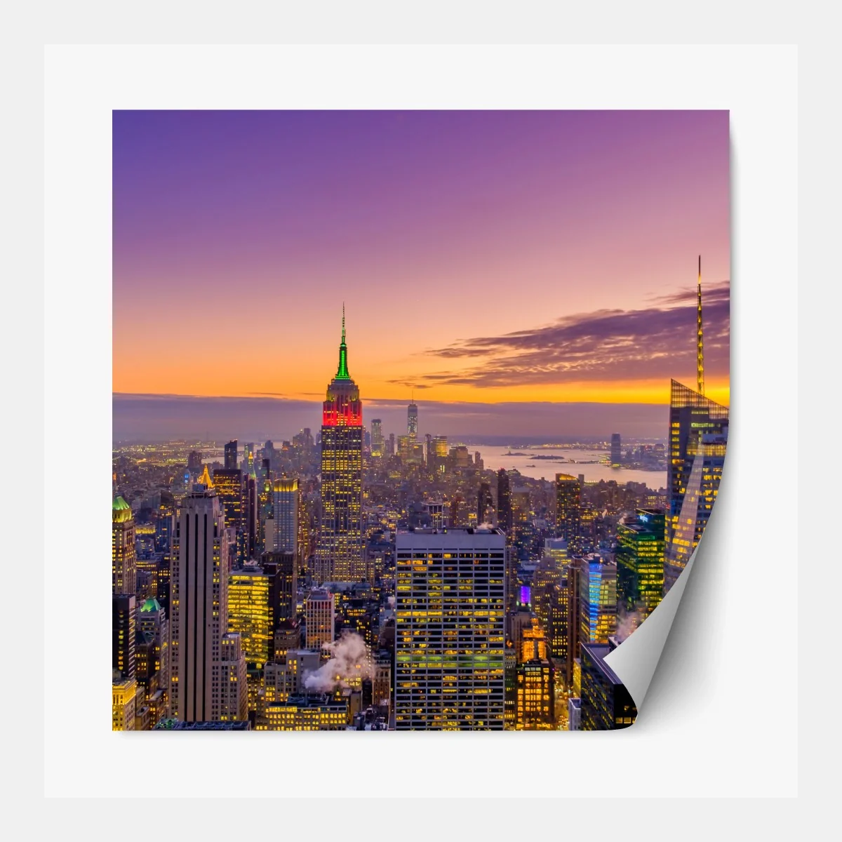 Repositionierbarer Aufkleber lebendige New York skyline bei sonnenuntergang – Wallnifity® Repositionierbarer Aufkleber lebendige New York skyline bei sonnenuntergang – Wallnifity®