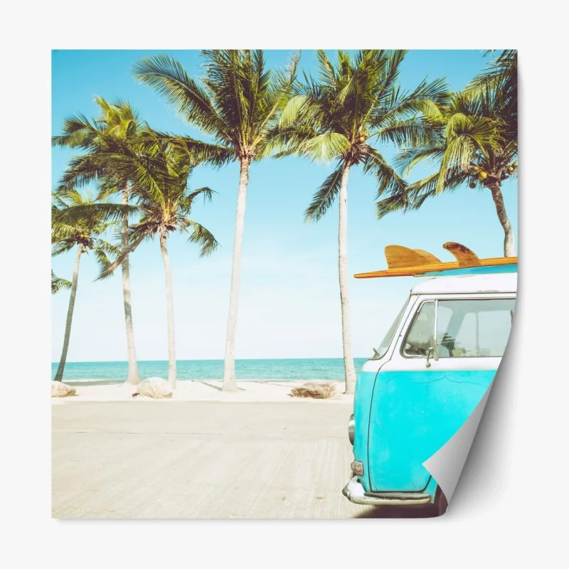 Repositionierbarer Aufkleber tropische lila blätter auf gelbem hintergrund – Wallnifity®