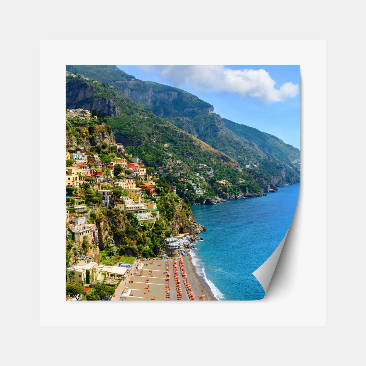 Repositionierbarer Aufkleber bunte panoramaaufnahme eines küstenortes am hang – Wallnifity®