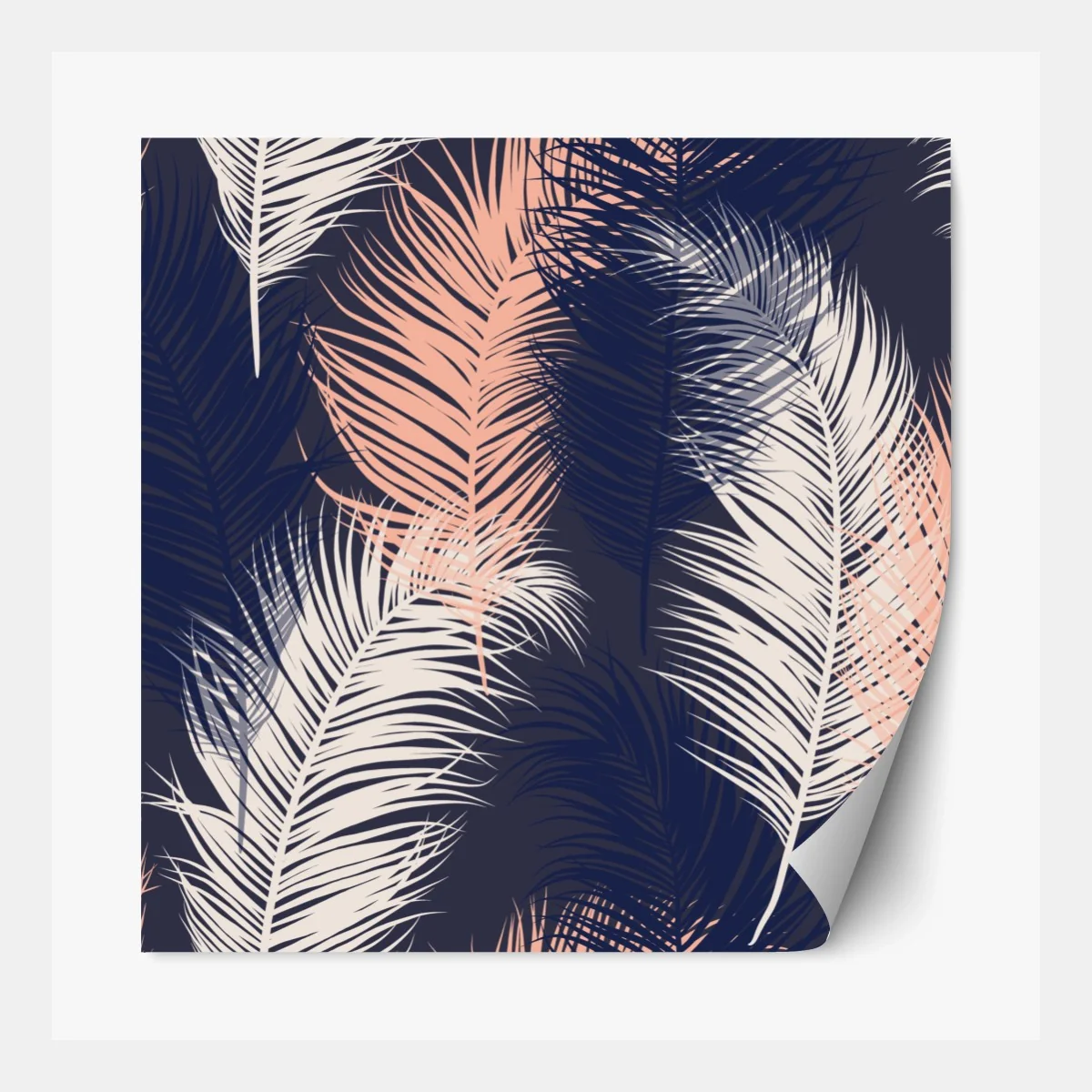 Repositionierbarer Aufkleber federmuster in marineblau und rosa – Wallnifity® Repositionierbarer Aufkleber federmuster in marineblau und rosa – Wallnifity®