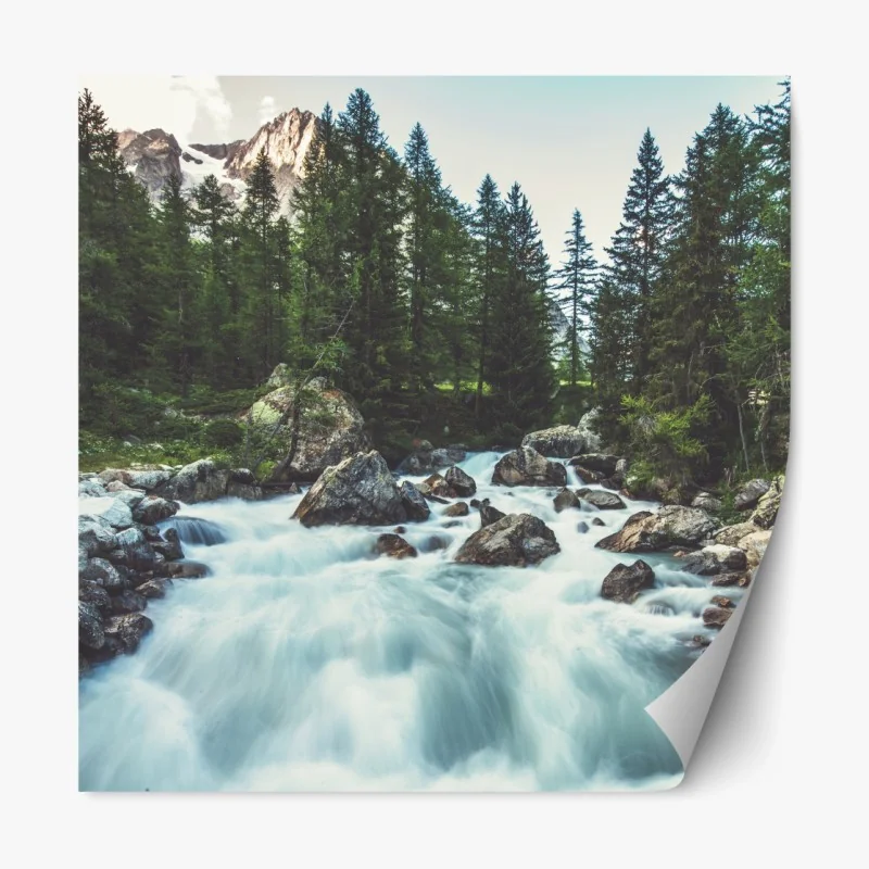 Repositionierbarer Aufkleber majestätische bergspiegelung über dem see – Wallnifity®