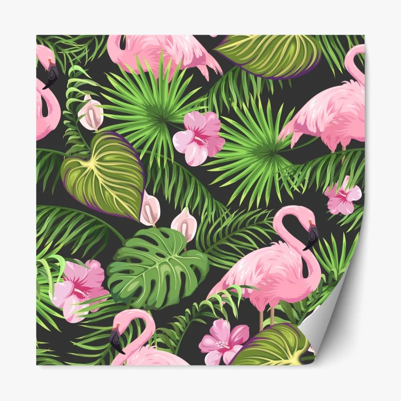 Repositionierbarer Aufkleber rosa flamingo tropenmuster