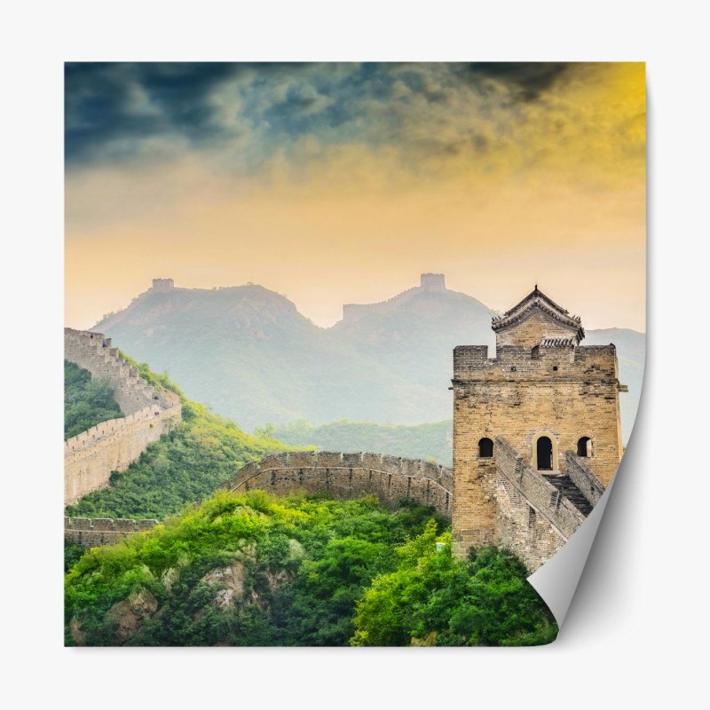 Repositionierbarer Aufkleber sonnenaufgang über der Chinesischen Mauer