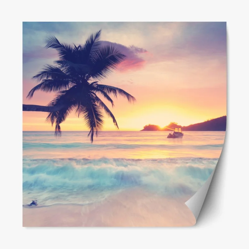 Repositionierbarer Aufkleber tropischer pastellsonnenuntergang am meer