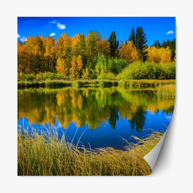 Repositionierbarer Aufkleber pastellsteg am see bei sonnenuntergang – Wallnifity®