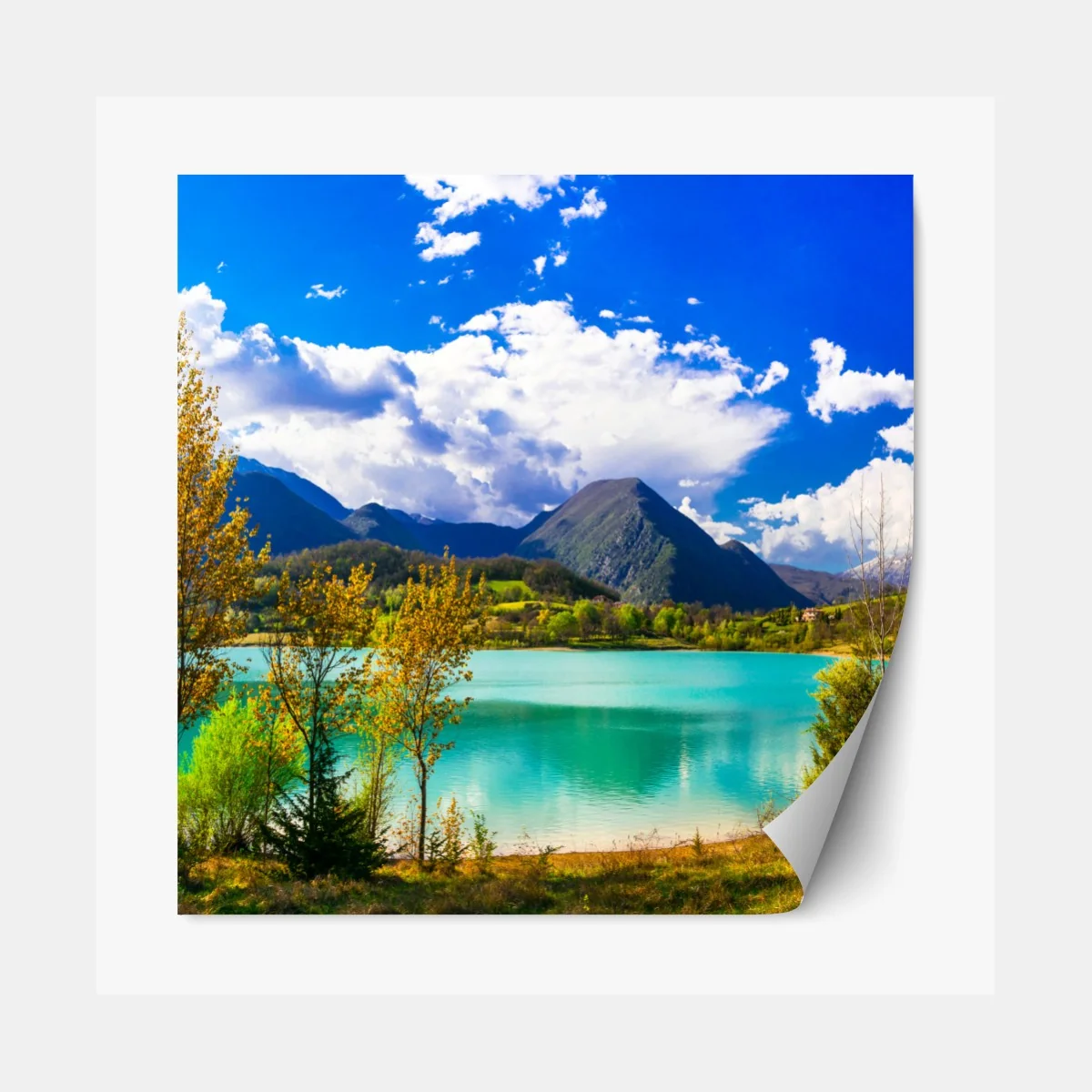 Repositionierbarer Aufkleber türkissee mit berglandschaft – Wallnifity®