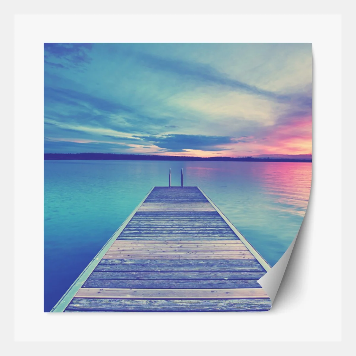 Repositionierbarer Aufkleber pastellsteg am see bei sonnenuntergang – Wallnifity®