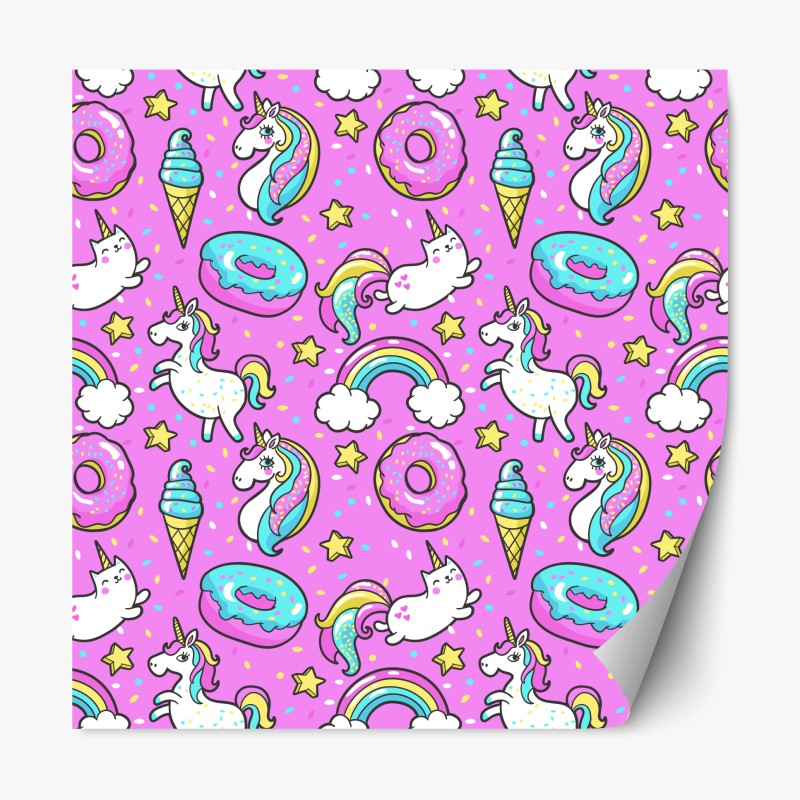 Repositionierbarer Aufkleber pastell einhörner und süßigkeiten