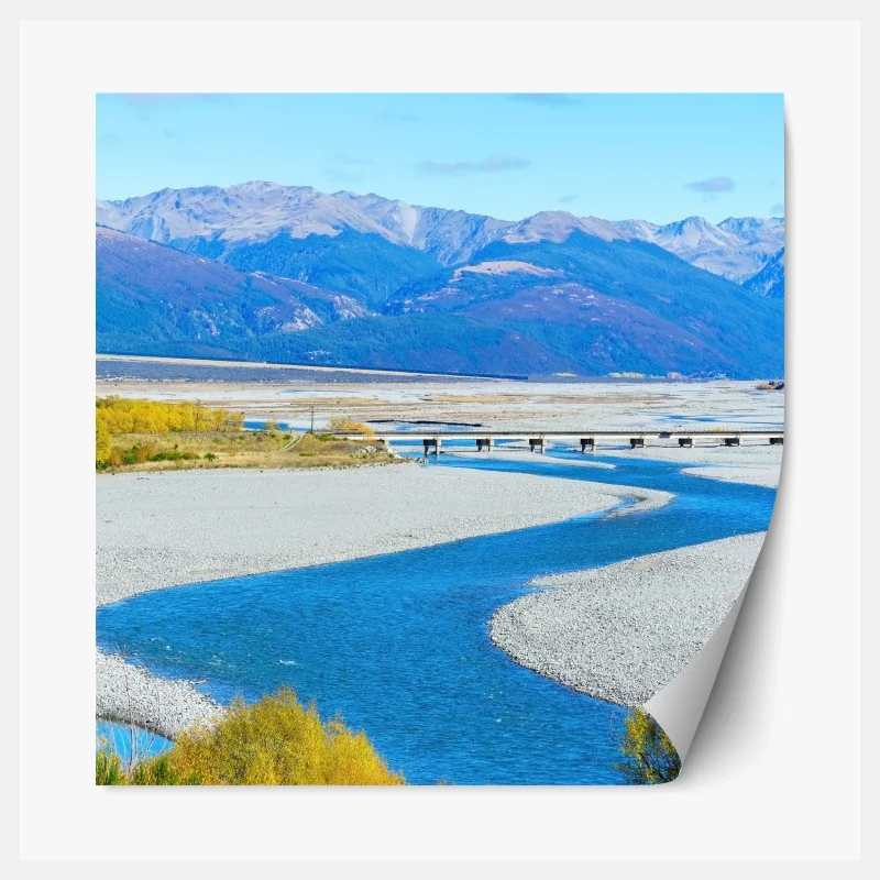 Repositionierbarer Aufkleber herbstliche flussbiegung im Arthur's Pass National Park, South Island, New Zealand