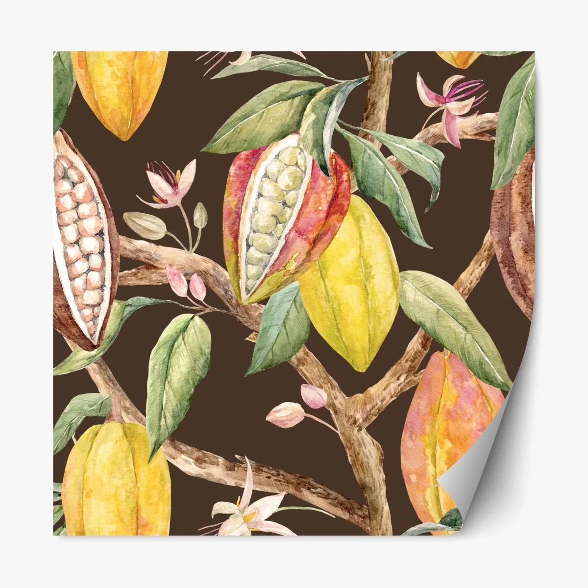 Repositionierbarer Aufkleber aquarell kakaofrüchte botanisches muster – Wallnifity® Repositionierbarer Aufkleber aquarell kakaofrüchte botanisches muster – Wallnifity®