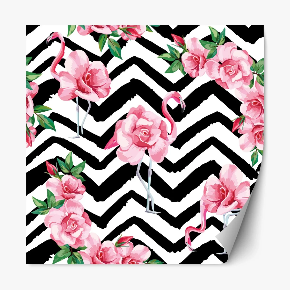 Repositionierbarer Aufkleber tropisches muster mit rosa flamingo und rosen – Wallnifity® Repositionierbarer Aufkleber tropisches muster mit rosa flamingo und rosen – Wallnifity®