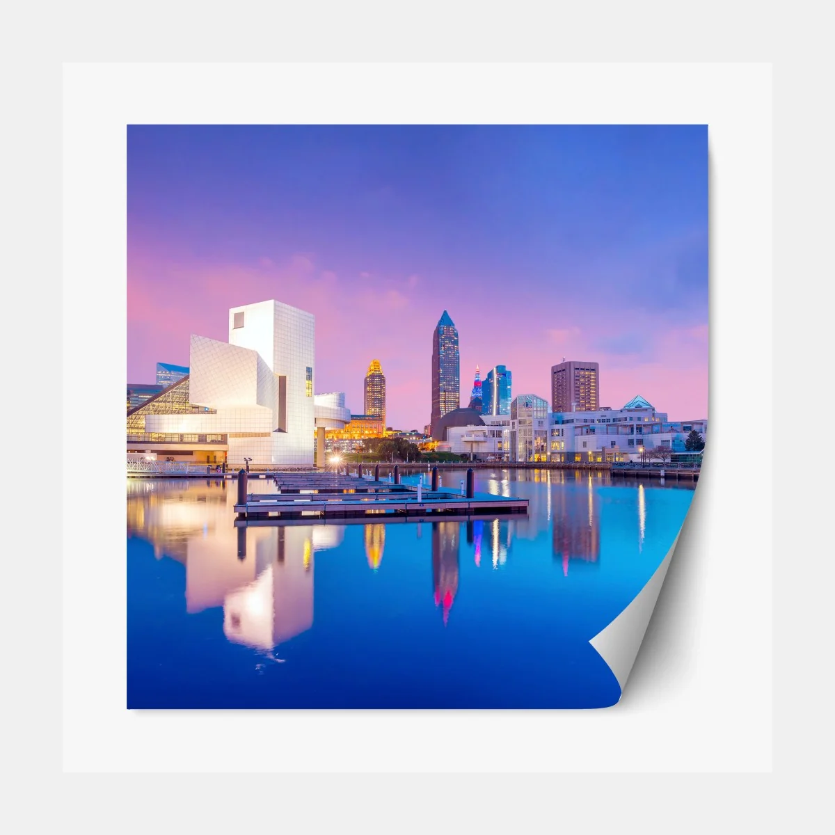 Repositionierbarer Aufkleber stadtskyline von Cleveland bei dämmerung – Wallnifity®