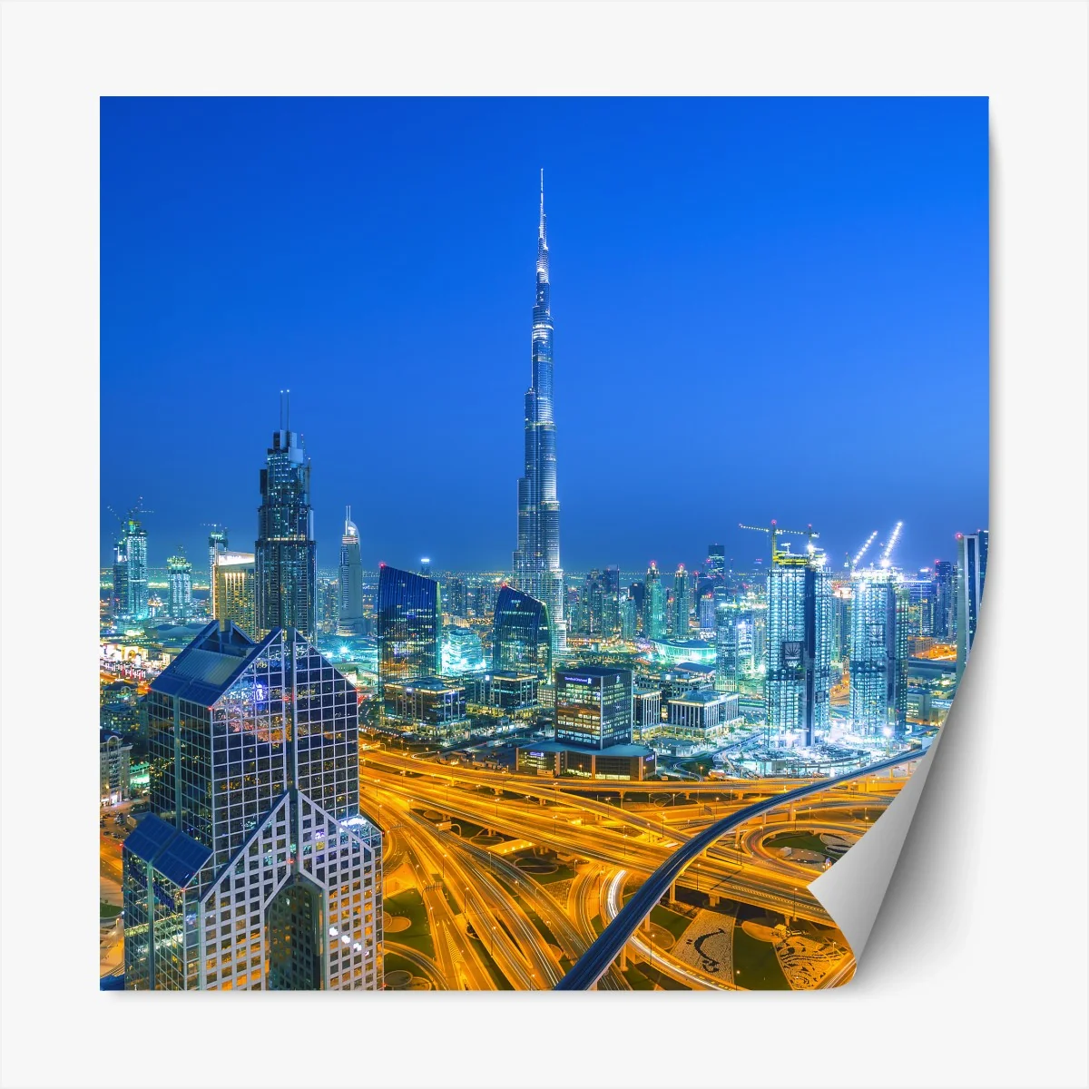 Repositionierbarer Aufkleber Dubai skyline bei dämmerung – Wallnifity®