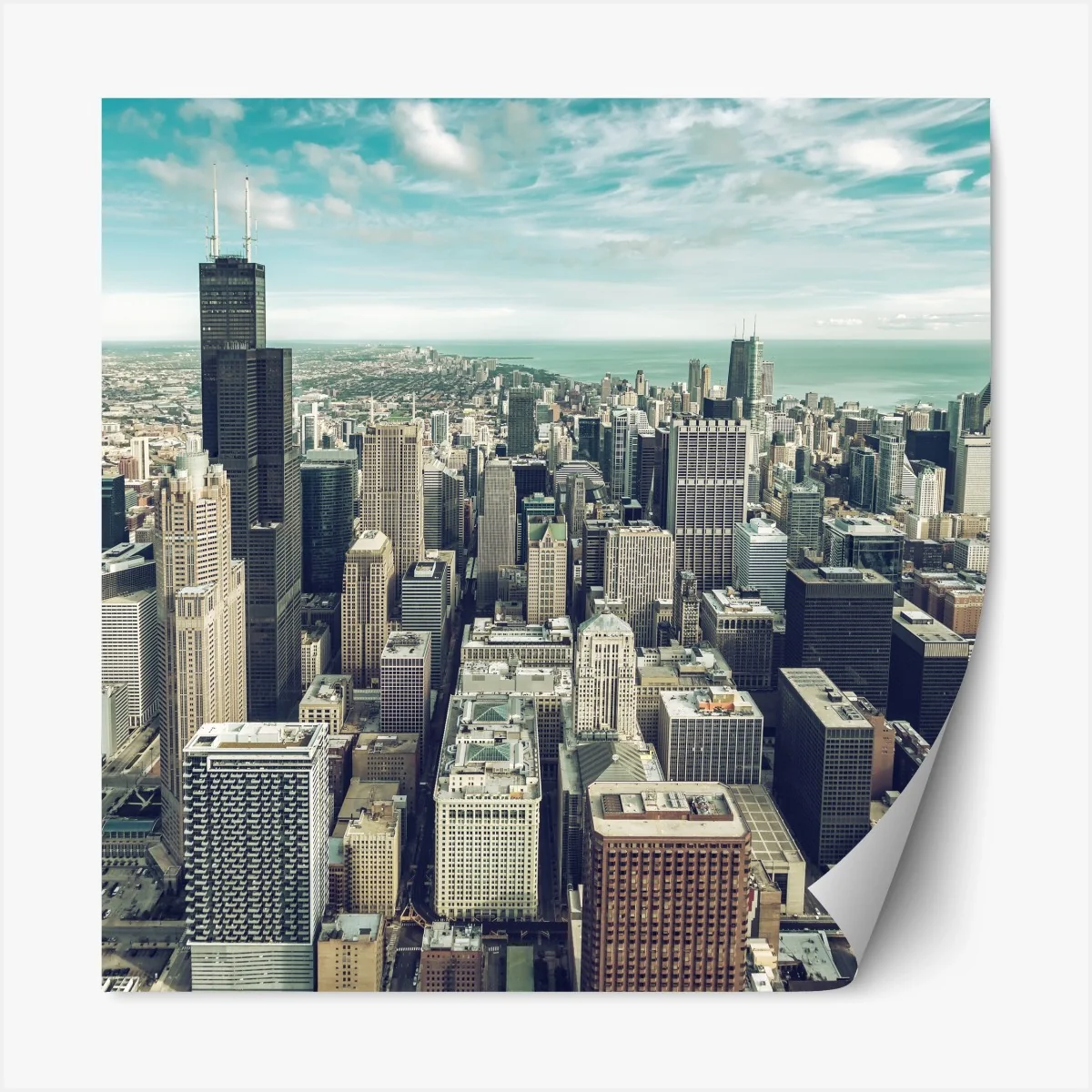 Repositionierbarer Aufkleber Chicago luftaufnahme skyline in türkis vintage-tönen – Wallnifity® Repositionierbarer Aufkleber Chicago luftaufnahme skyline in türkis vintage-tönen – Wallnifity®