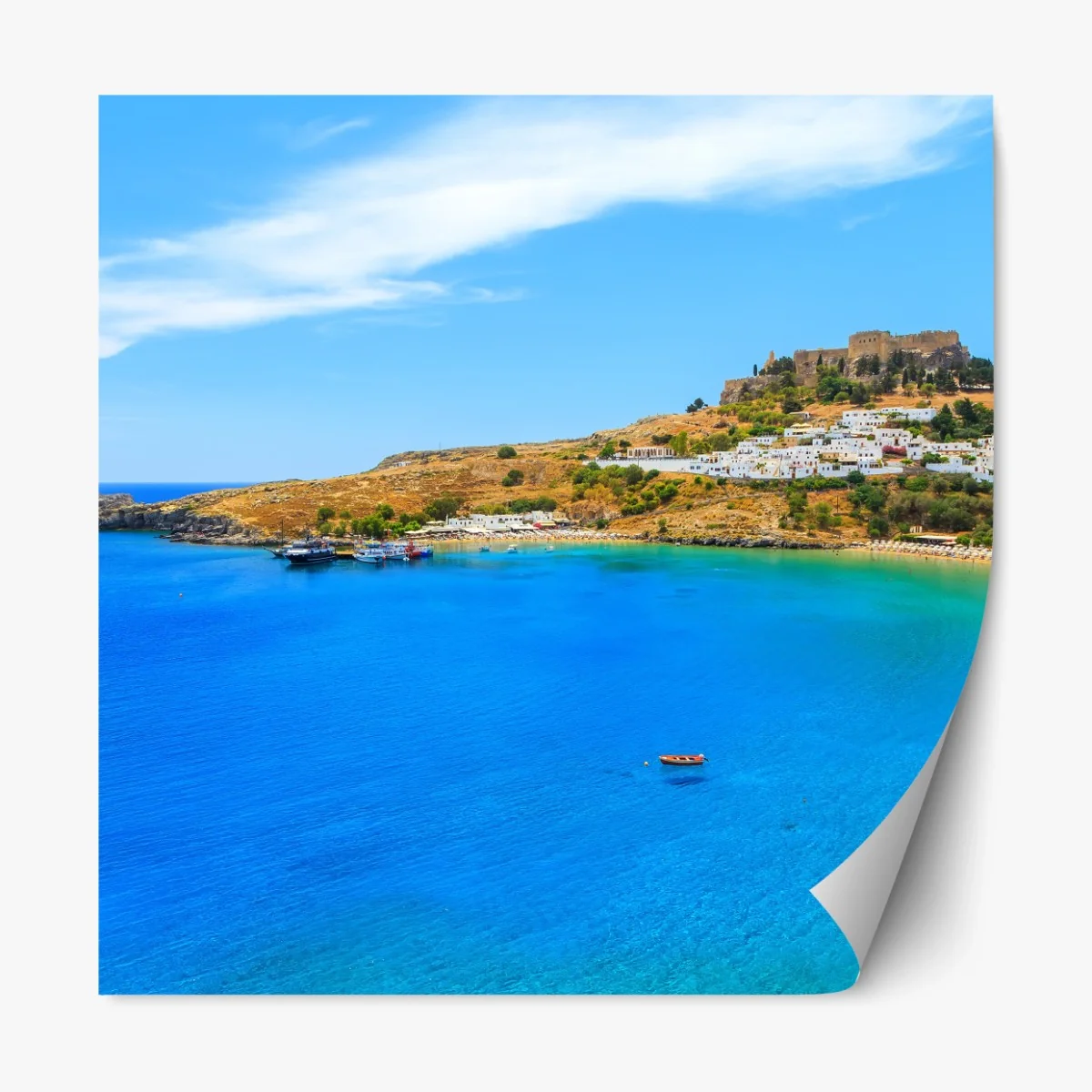 Repositionierbarer Aufkleber sonnige bucht mit hügeligem küstendorf – Wallnifity® Repositionierbarer Aufkleber sonnige bucht mit hügeligem küstendorf – Wallnifity®