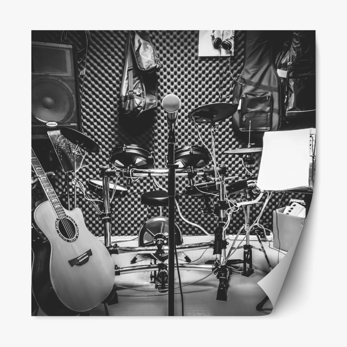 Repositionierbarer Aufkleber monochromes musikstudio – Wallnifity® Repositionierbarer Aufkleber monochromes musikstudio – Wallnifity®