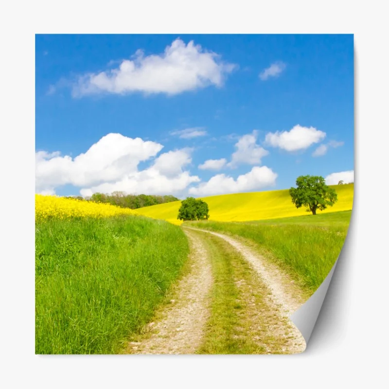 Repositionierbarer Aufkleber sonniger landeweg durch gelbe felder