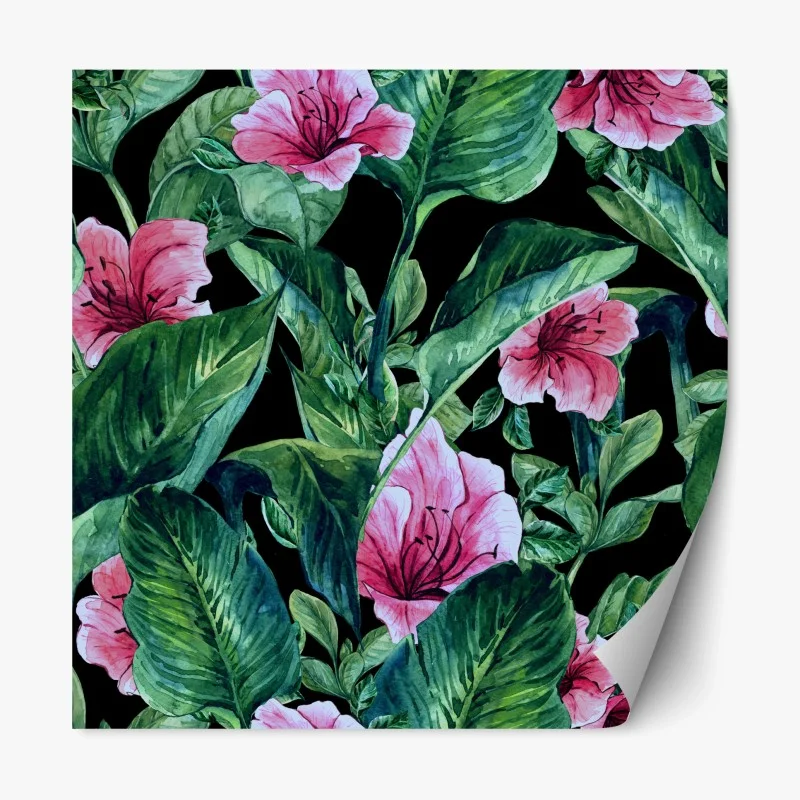 Repositionierbarer Aufkleber rosa aquarellblumen auf schwarzem hintergrund