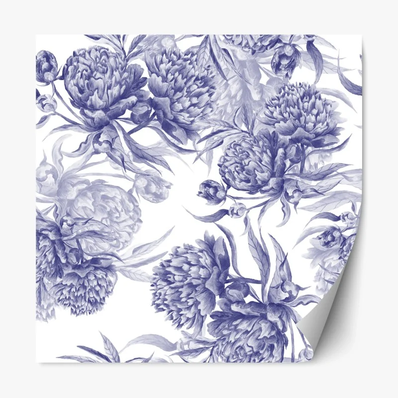 Repositionierbarer Aufkleber blaue pfingstrosen botanisches muster