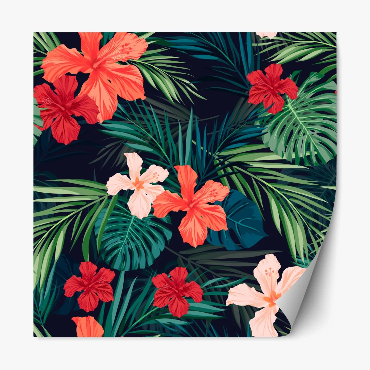 Repositionierbarer Aufkleber tropisches hibiskus-botanikmuster – Wallnifity®