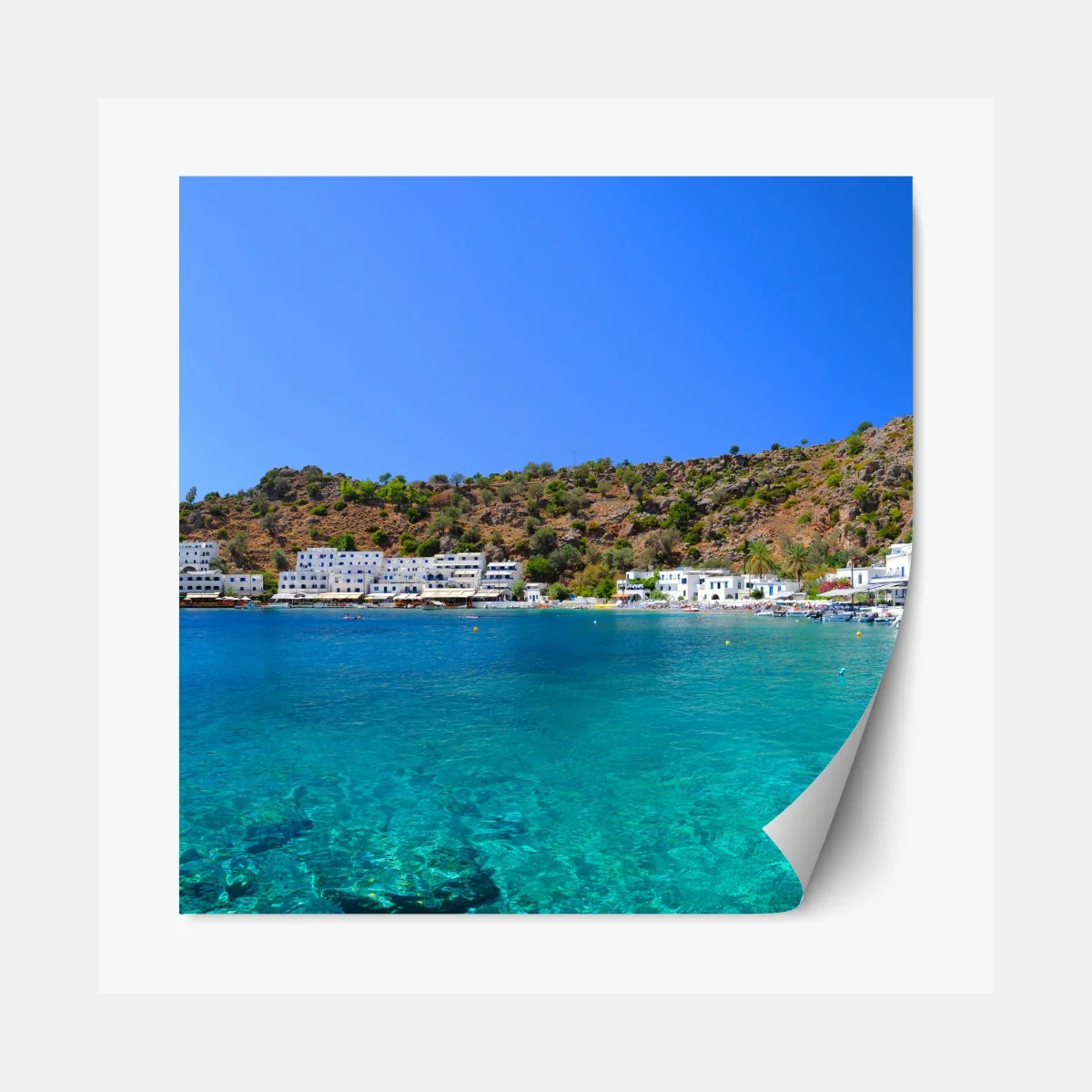 Repositionierbarer Aufkleber sonnige mediterrane bucht mit türkiswasser – Wallnifity® Repositionierbarer Aufkleber sonnige mediterrane bucht mit türkiswasser – Wallnifity®