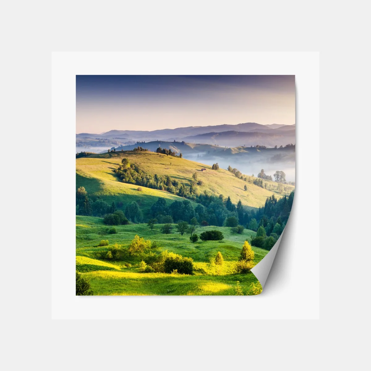 Repositionierbarer Aufkleber Sonnenuntergang in den Karpaten über sanften grünen Hügeln – Wallnifity® Repositionierbarer Aufkleber Sonnenuntergang in den Karpaten über sanften grünen Hügeln – Wallnifity®