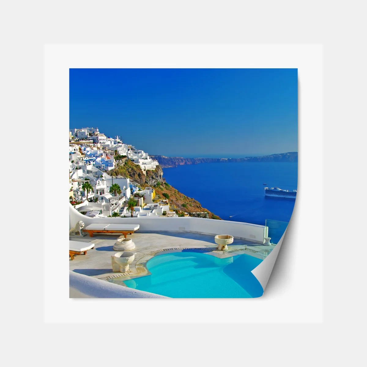 Repositionierbarer Aufkleber Santorini meerblick mit pool – Wallnifity® Repositionierbarer Aufkleber Santorini meerblick mit pool – Wallnifity®